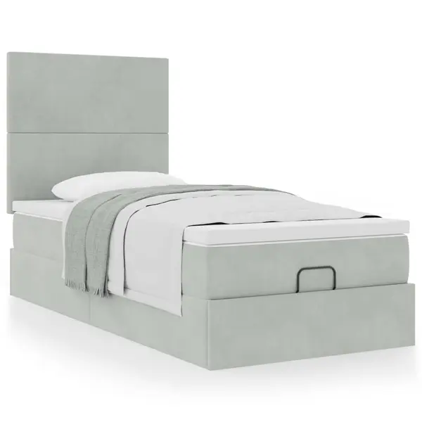 Gossi cadru de pat otoman cu saltele gri deschis 90x200cm catifea