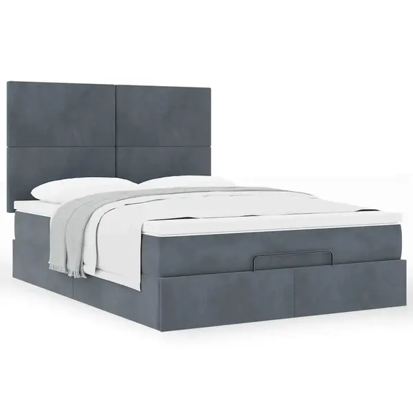 Gossi cadru de pat otoman cu saltele gri inchis 140x190cm catifea