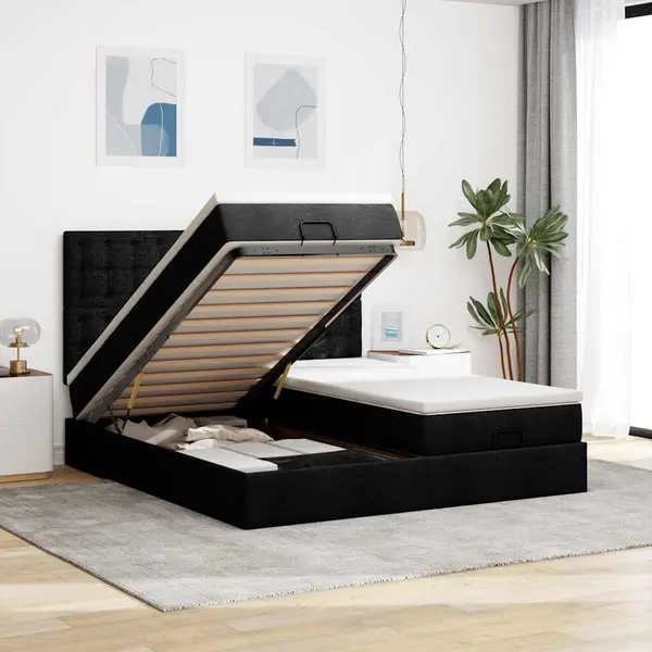 Gossi cadru de pat otoman cu saltele, material negru 180x200cm