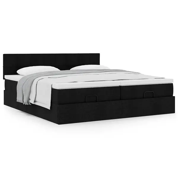 Gossi cadru de pat otoman cu saltele, material negru 180x200cm