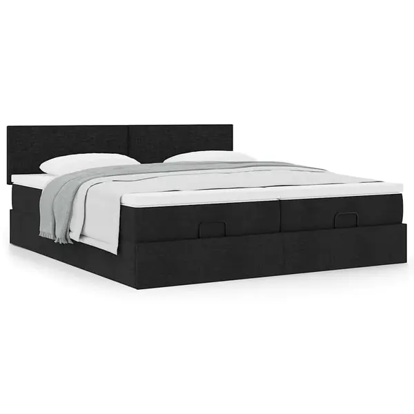 Gossi cadru de pat otoman cu saltele, material negru 180x200cm