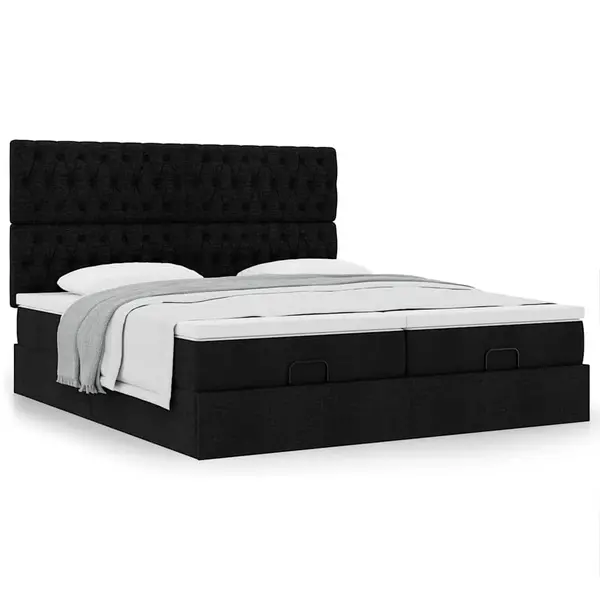 Gossi cadru de pat otoman cu saltele, material negru 180x200cm