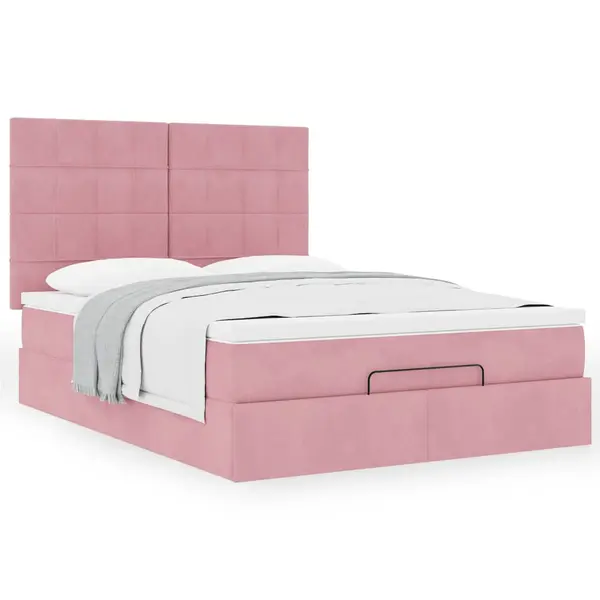 Gossi cadru de pat otoman cu saltele roz 140x190cm catifea