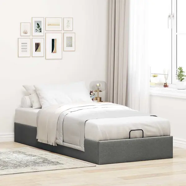 Gossi cadru de pat otoman fara saltea tesatura gri inchis 90x200 cm