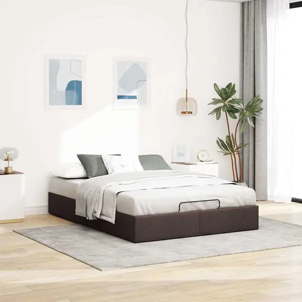 Gossi cadru de pat otoman fara saltea tesatura maro inchis 140x200 cm