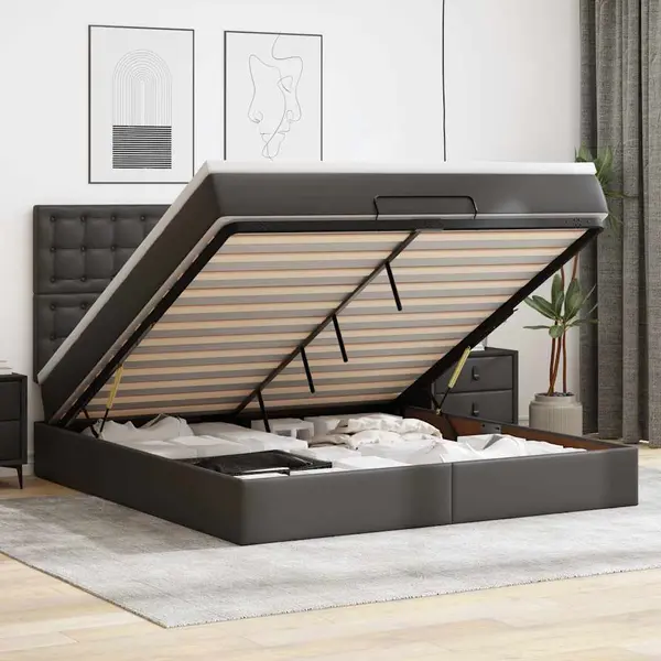Gossi cadru de pat otoman saltea neagra 160x200cm piele artificiala