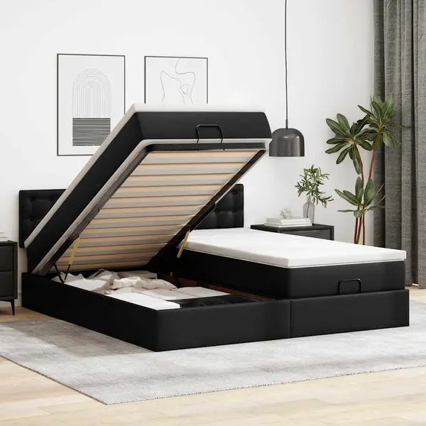 Gossi cadru de pat otoman saltele negru 200x200cm piele artificiala