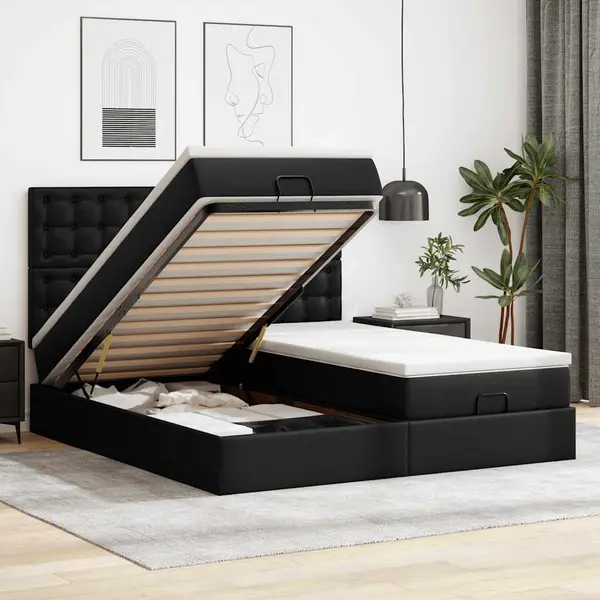 Gossi cadru de pat otoman saltele negru 200x200cm piele artificiala