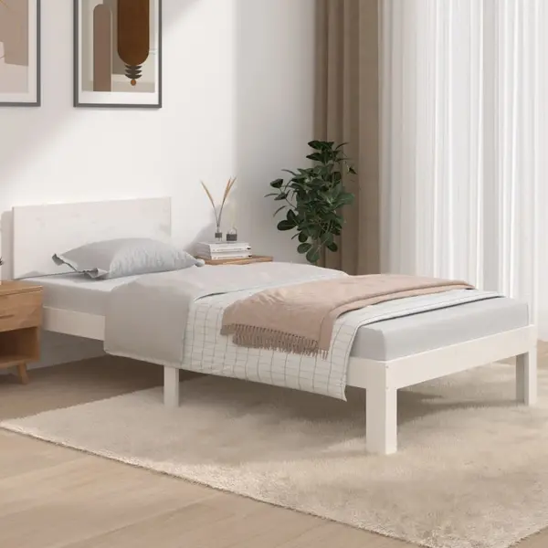 Gossi cadru de pat single, alb, 90x190 cm, lemn masiv