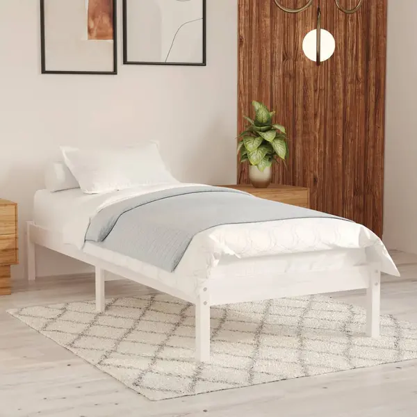 Gossi cadru de pat single, alb, 90x190 cm, lemn masiv