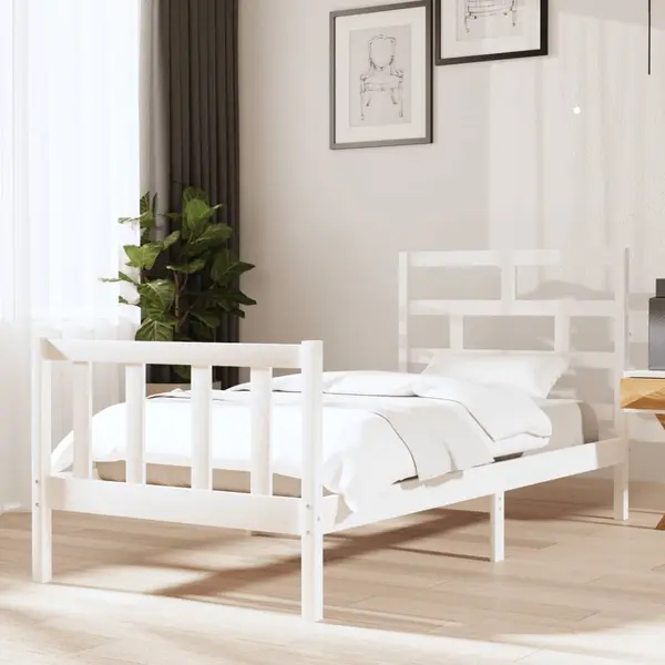 Gossi cadru de pat single, alb, 90x190 cm, lemn masiv de pin