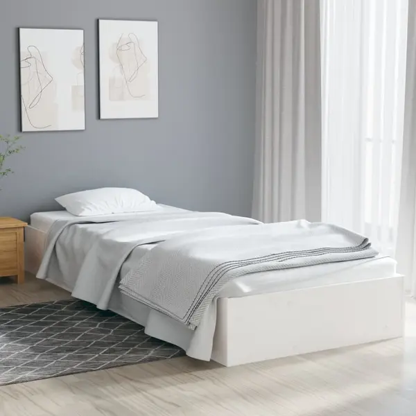 Gossi cadru de pat single, alb, 90x190 cm, lemn masiv