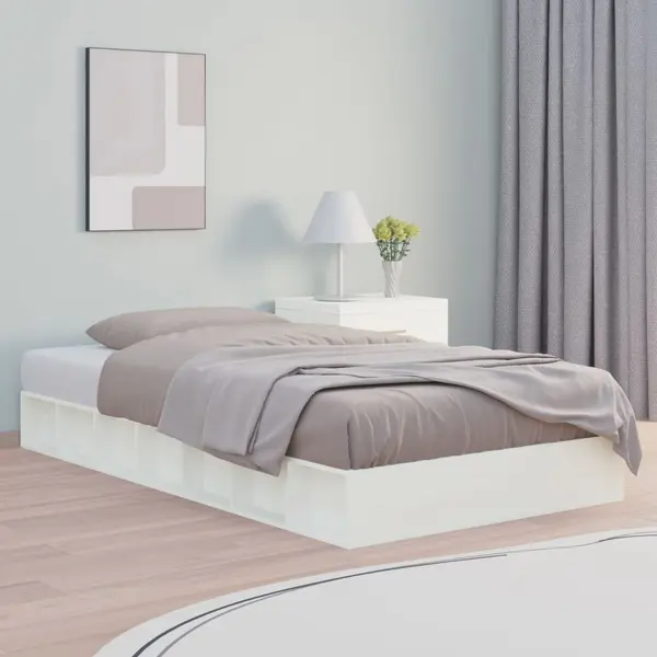 Gossi cadru de pat single, alb, 90x190 cm, lemn masiv