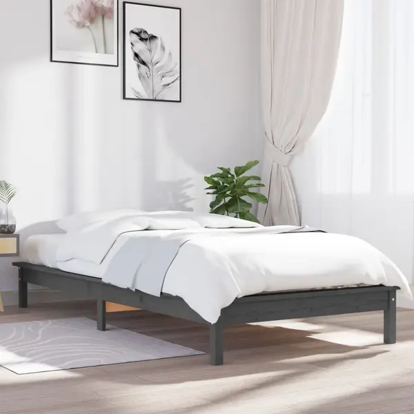 Gossi cadru de pat single, gri, 90x190 cm, lemn masiv de pin