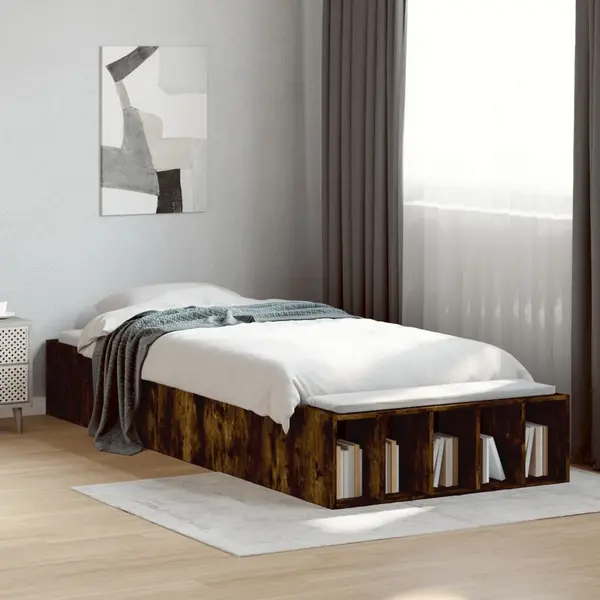 Gossi cadru de pat, stejar fumuriu, 100x200 cm, lemn prelucrat