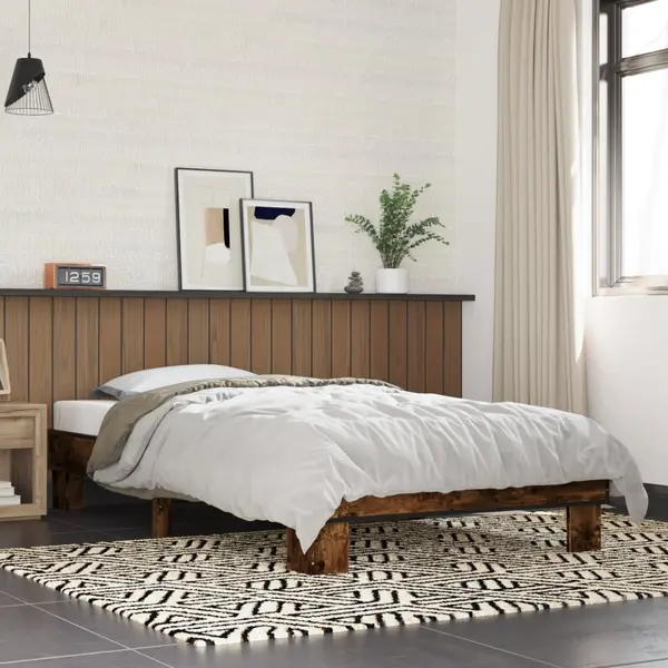 Gossi cadru de pat, stejar fumuriu 100x200 cm lemn prelucrat si metal