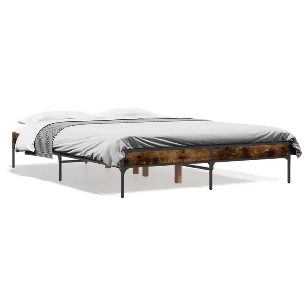 Gossi cadru de pat, stejar fumuriu 120x200 cm lemn prelucrat si metal
