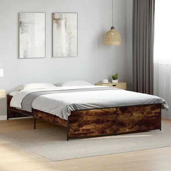 Gossi cadru de pat, stejar fumuriu 140x200 cm lemn prelucrat si metal