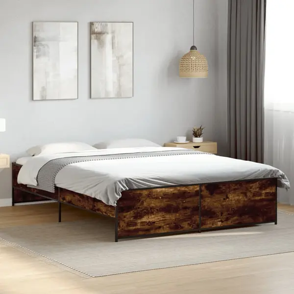 Gossi cadru de pat, stejar fumuriu 150x200 cm lemn prelucrat si metal
