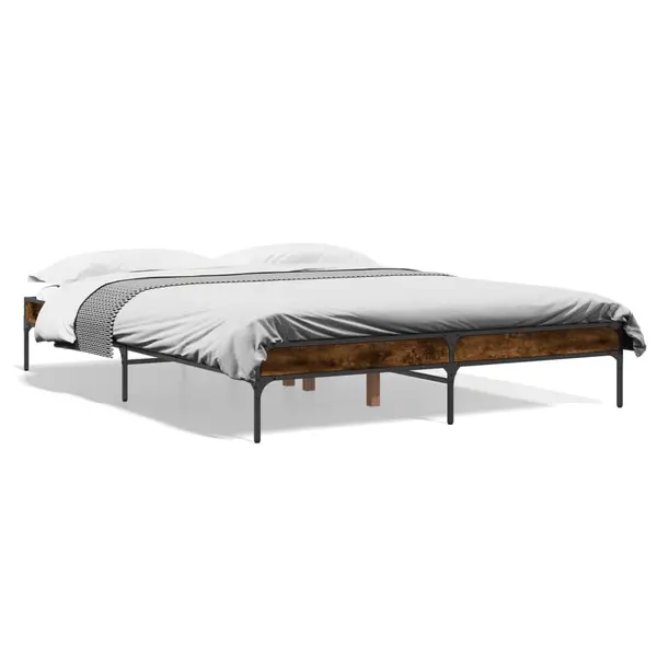 Gossi cadru de pat, stejar fumuriu 150x200 cm lemn prelucrat si metal