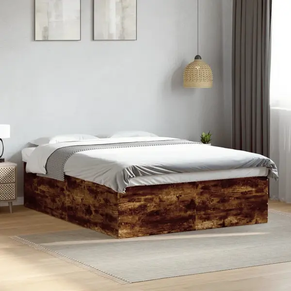 Gossi cadru de pat, stejar fumuriu, 150x200 cm, lemn prelucrat