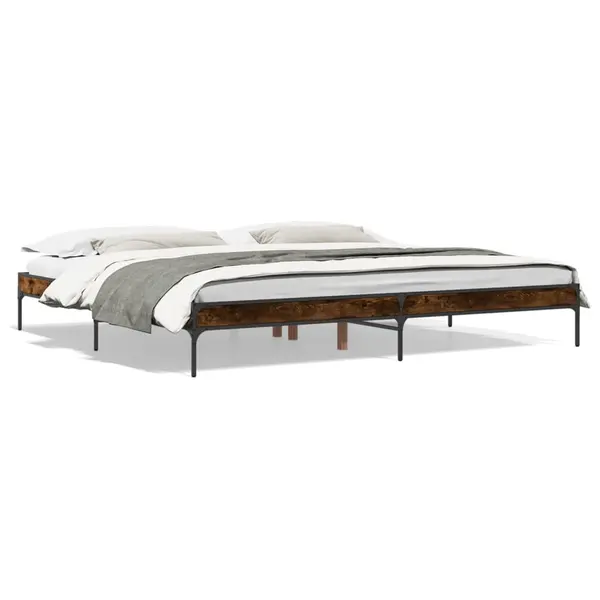 Gossi cadru de pat, stejar fumuriu 200x200 cm lemn prelucrat si metal