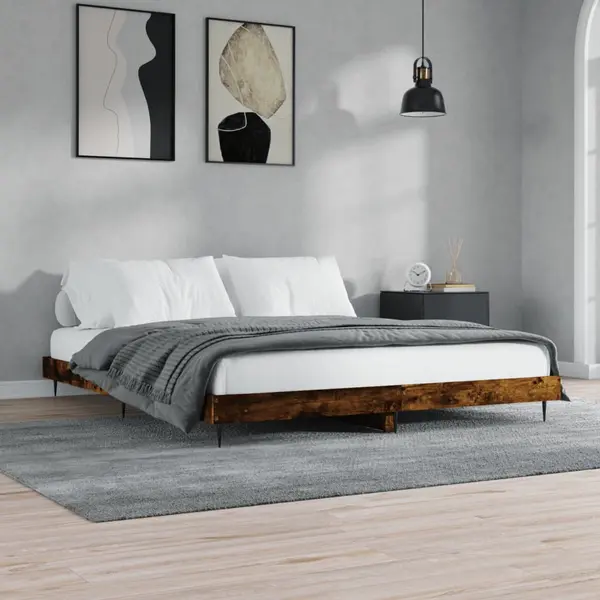 Gossi cadru de pat, stejar fumuriu, 200x200 cm, lemn prelucrat