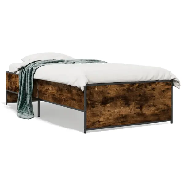 Gossi cadru de pat, stejar fumuriu, 75x190cm, lemn prelucrat si metal