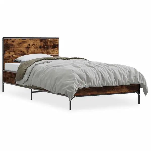 Gossi cadru de pat, stejar fumuriu, 75x190cm, lemn prelucrat si metal