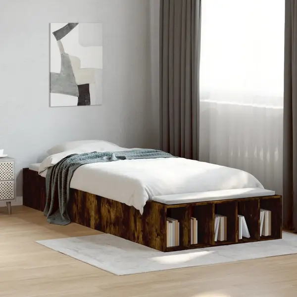 Gossi cadru de pat, stejar fumuriu, 90x200 cm, lemn prelucrat