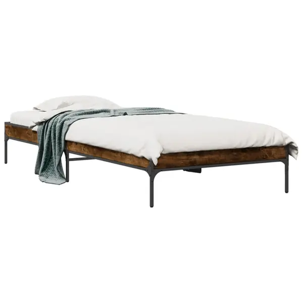 Gossi cadru de pat, stejar fumuriu, 90x200cm, lemn prelucrat si metal