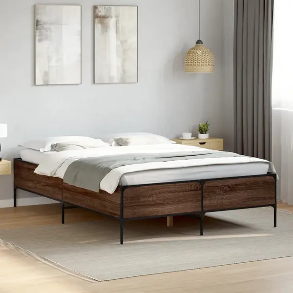 Gossi cadru de pat, stejar maro, 140x190 cm, lemn prelucrat si metal