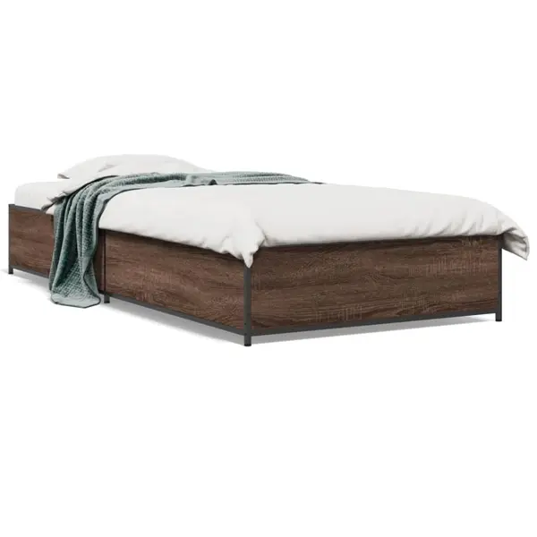 Gossi cadru de pat, stejar maro, 75x190 cm, lemn prelucrat si metal