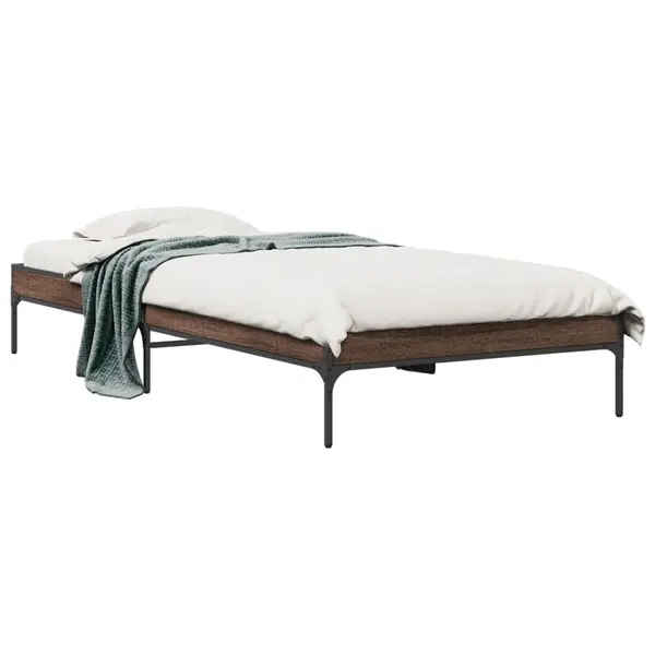 Gossi cadru de pat, stejar maro, 90x190 cm, lemn prelucrat si metal
