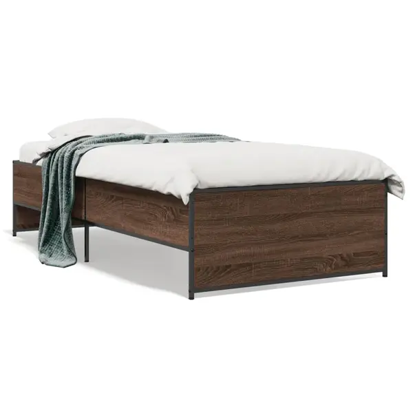 Gossi cadru de pat, stejar maro, 90x190 cm, lemn prelucrat si metal