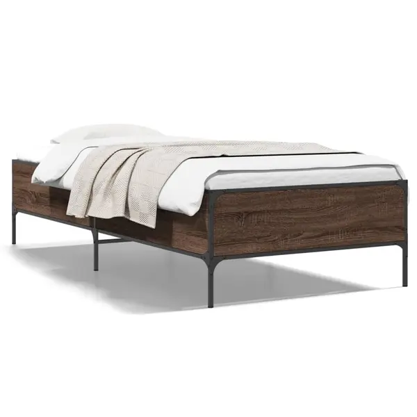 Gossi cadru de pat, stejar maro, 90x200 cm, lemn prelucrat si metal