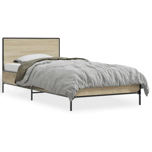 Gossi cadru de pat, stejar sonoma, 100x200cm, lemn prelucrat si metal