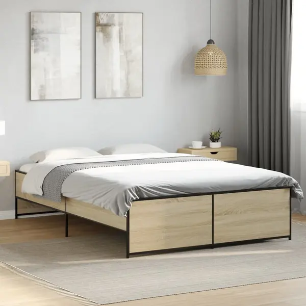 Gossi cadru de pat, stejar sonoma, 120x190cm, lemn prelucrat si metal