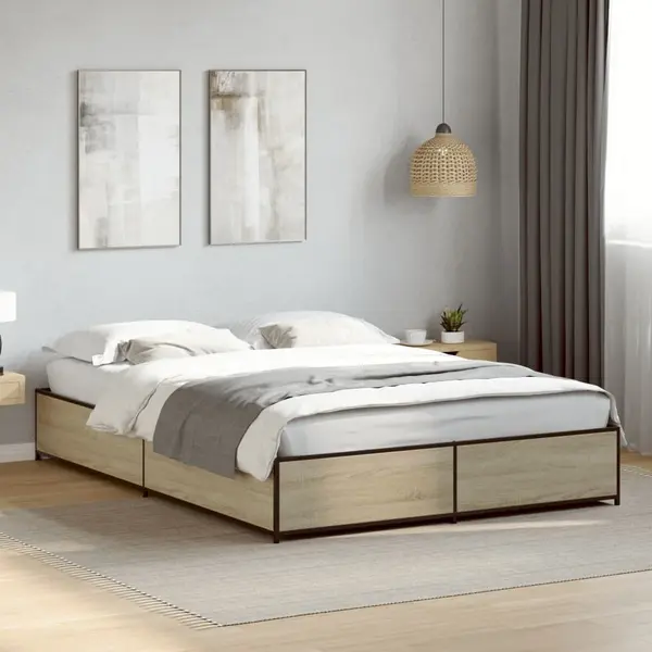 Gossi cadru de pat, stejar sonoma, 120x190cm, lemn prelucrat si metal