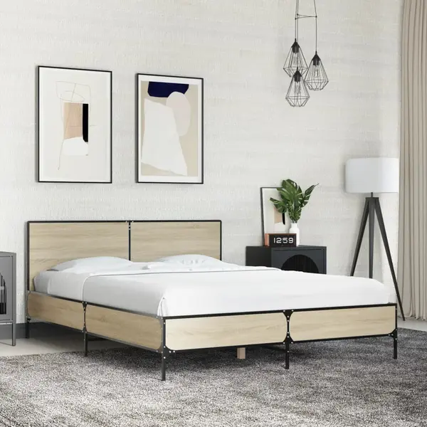 Gossi cadru de pat, stejar sonoma, 120x190cm, lemn prelucrat si metal