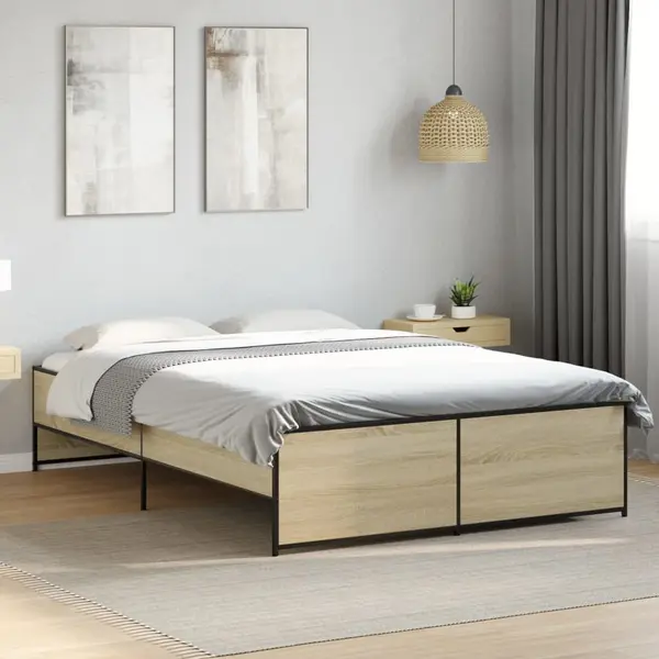 Gossi cadru de pat, stejar sonoma, 120x200cm, lemn prelucrat si metal