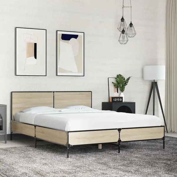 Gossi cadru de pat, stejar sonoma, 120x200cm, lemn prelucrat si metal