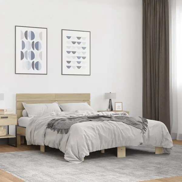 Gossi cadru de pat, stejar sonoma, 140x200cm, lemn prelucrat si metal