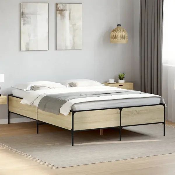 Gossi cadru de pat, stejar sonoma, 140x200cm, lemn prelucrat si metal