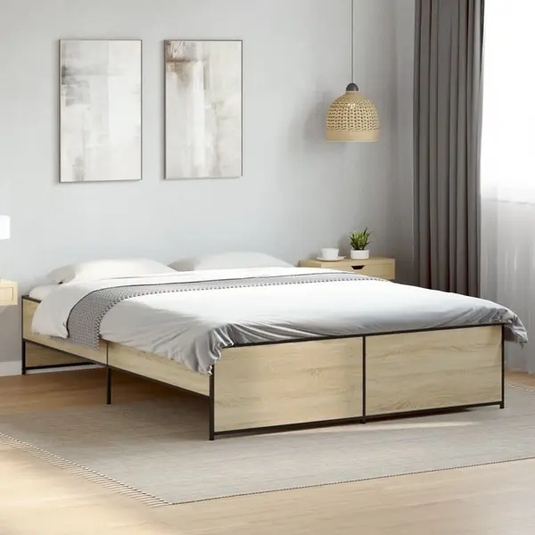 Gossi cadru de pat, stejar sonoma, 140x200cm, lemn prelucrat si metal