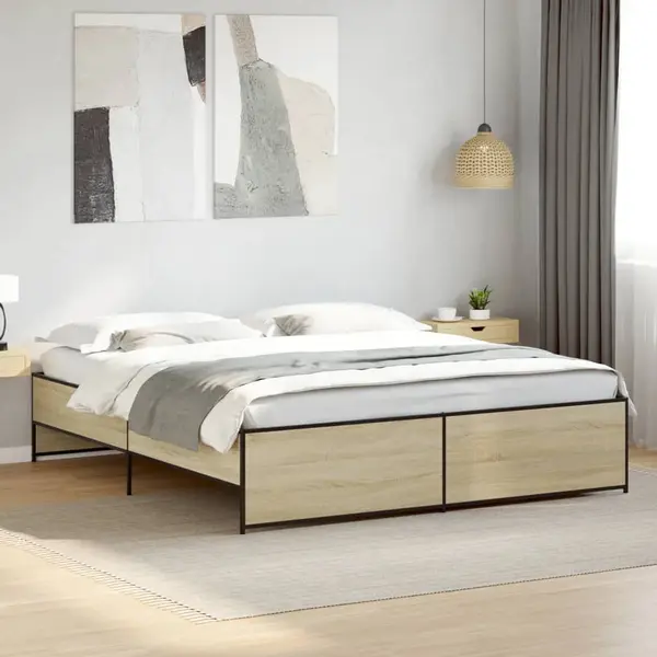 Gossi cadru de pat, stejar sonoma, 180x200cm, lemn prelucrat si metal