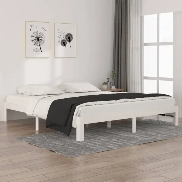 Gossi cadru de pat super king, alb, 180x200 cm, lemn masiv