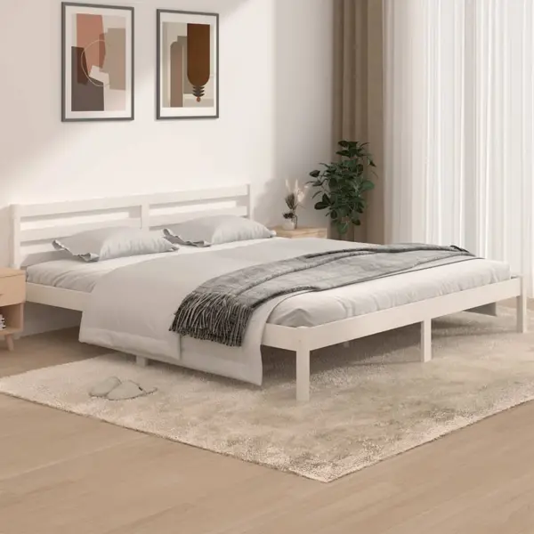 Gossi cadru de pat super king, alb, 180x200 cm, lemn masiv de pin