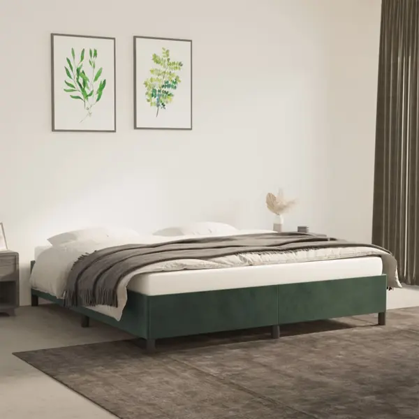 Gossi cadru de pat, verde inchis, 160x200 cm, catifea