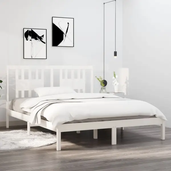 Gossi cadru pat, alb, 140x200 cm, lemn masiv de pin